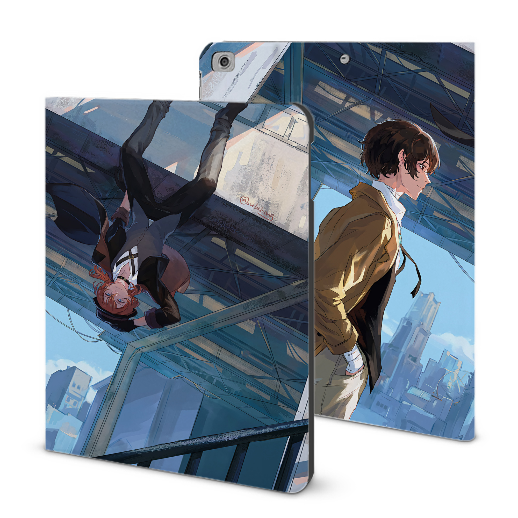 （画像用） 文豪ストレイドッグス Bungo Stray Dogs IPad ケース ブック型 PUレザー TPU 耐衝撃 軽量 薄型 ペン収納なし 全面保護 IPad 各モデル対応